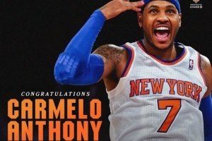 尼克斯官方曬甜瓜經(jīng)典“爆頭”慶祝姿勢(shì)：祝賀安東尼入選名人堂