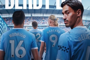 曼城官推曬德比大戰(zhàn)海報(bào)：哈蘭德、羅德里、賴因德斯步入伊蒂哈德