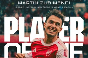 阿森納官方：蘇維門迪當(dāng)選3-0諾丁漢森林的球迷票選隊(duì)內(nèi)最佳球員