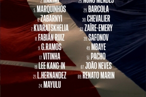 巴黎公布歐冠戰(zhàn)亞特蘭大大名單：維蒂尼亞領(lǐng)袖，登貝萊、杜埃缺席