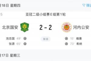 3負(fù)1平！國(guó)安亞冠二艱難戰(zhàn)平，中超前四名在亞冠首輪合計(jì)只拿1分