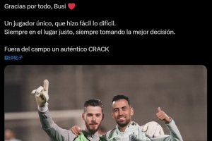 德赫亞社媒致敬布斯克茨：獨(dú)一無二的球員，在球場(chǎng)外也是個(gè)傳奇