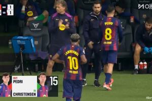 比賽第63分鐘，亞馬爾、佩德里被巴德吉和克里斯滕森換下