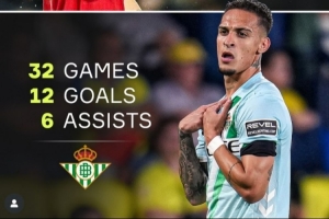 蛻變，安東尼效力貝蒂斯32場參與18球，已超過曼聯(lián)生涯96場數(shù)據(jù)