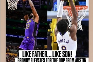 老詹轉(zhuǎn)發(fā)！NBA官方曬詹姆斯&布朗尼空接對比：有其父必有其子