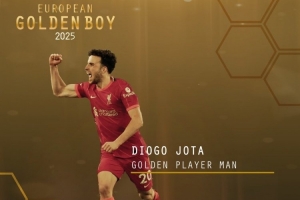 金童獎官方：利物浦前鋒若塔被評為2025金球員獎