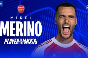 梅開(kāi)二度！梅里諾當(dāng)選阿森納3-0布拉格斯拉維亞一役全場(chǎng)最佳
